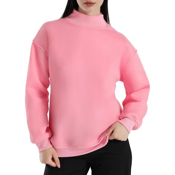 New Size Medium Pink Oversized Turtle Neck Sweatshirt with slit Neckline Design - Picture 1 of 6